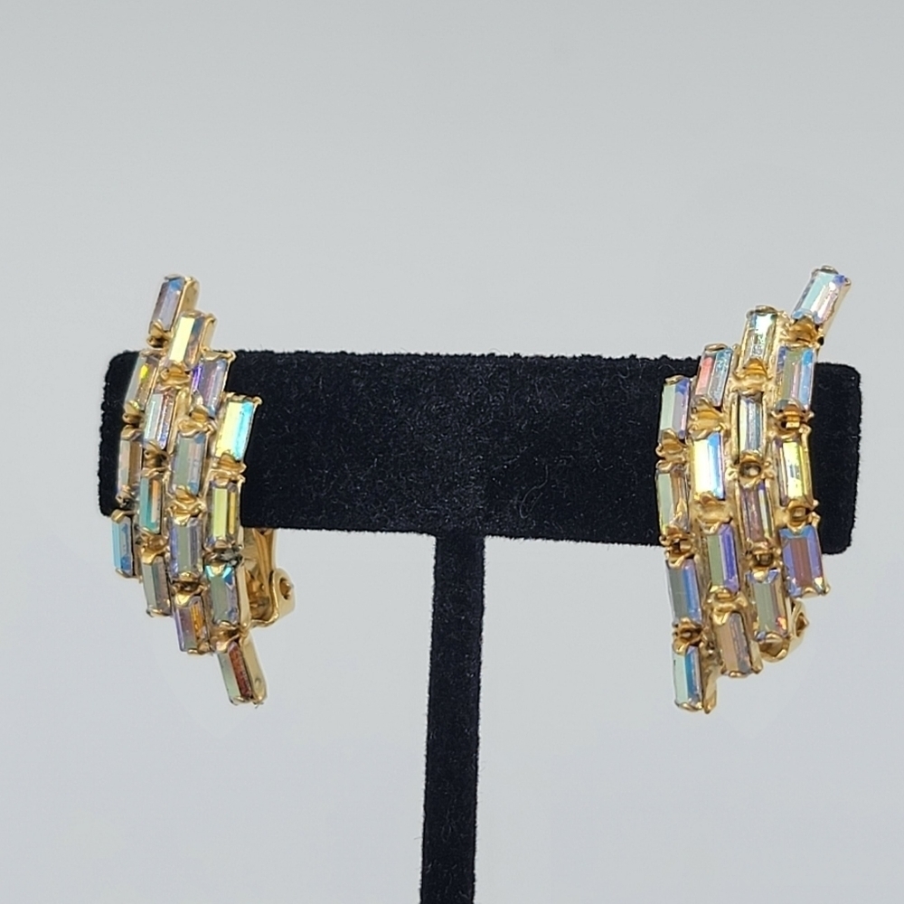 Vintage Crystal AB Clip On Earrings #1526